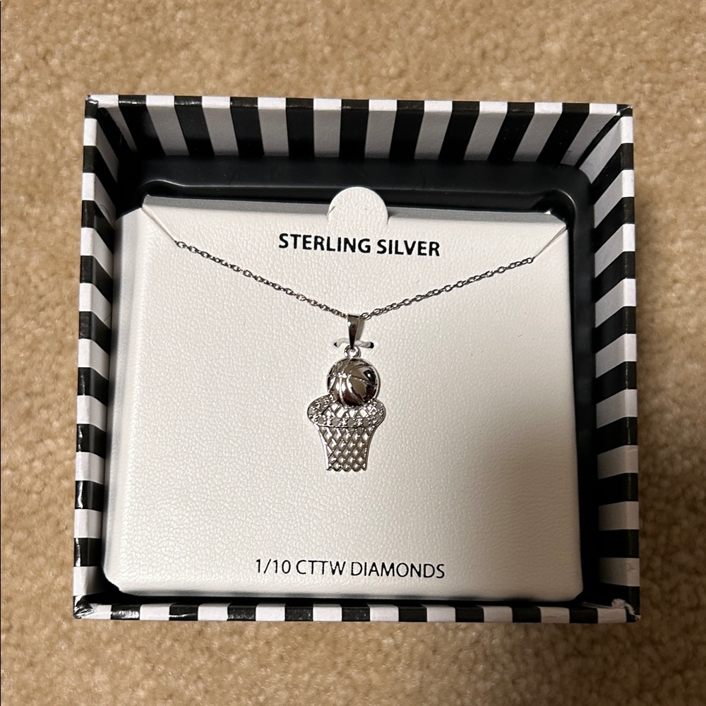 Sterling Silver Diamond Cupcake Pendant Necklace